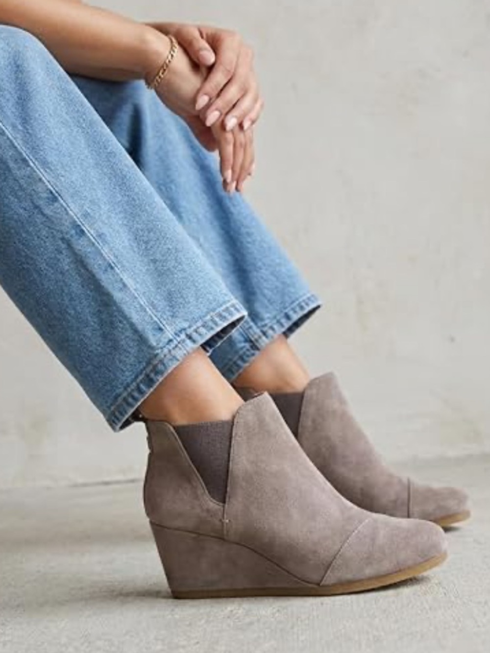 Dunes Zoey Wedge Ankle Booties in Taupe Suede